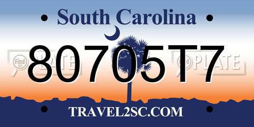 80705T7 South Carolina License Plate