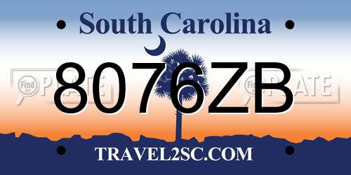 8076ZB South Carolina License Plate
