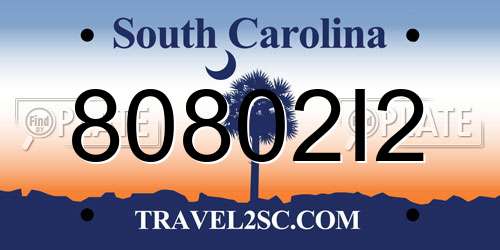 80802I2 South Carolina License Plate