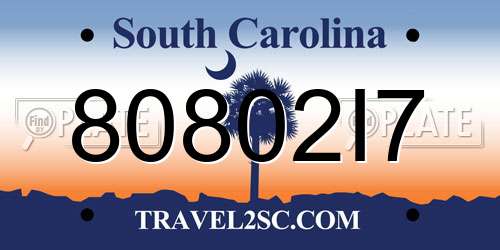 80802I7 South Carolina License Plate