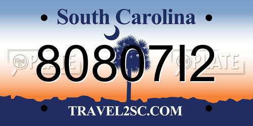 80807I2 South Carolina License Plate