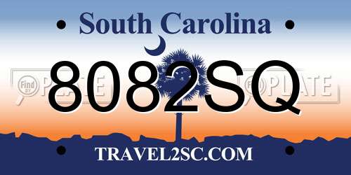 8082SQ South Carolina License Plate