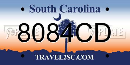 8084CD South Carolina License Plate
