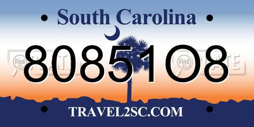 80851O8 South Carolina License Plate