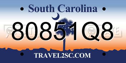 80851Q8 South Carolina License Plate