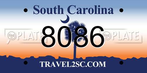 8086 South Carolina License Plate