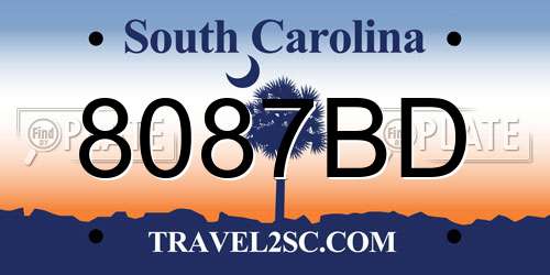 8087BD South Carolina License Plate