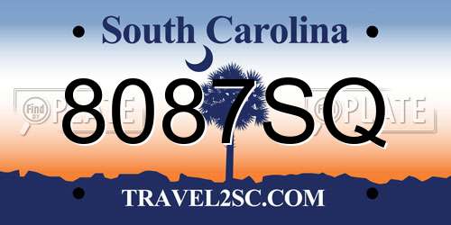 8087SQ South Carolina License Plate