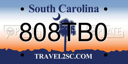 808TB0 South Carolina License Plate