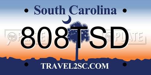 808TSD South Carolina License Plate