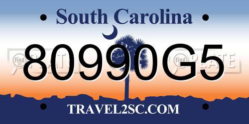 80990G5 South Carolina License Plate