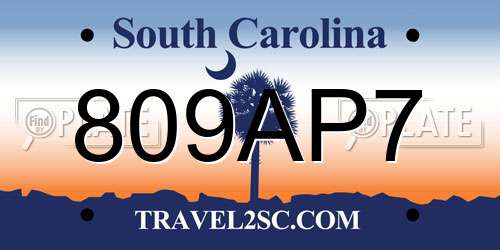 809AP7 South Carolina License Plate