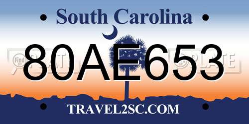 80AE653 South Carolina License Plate