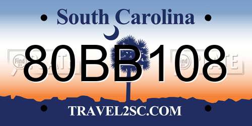 80BB108 South Carolina License Plate