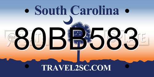 80BB583 South Carolina License Plate