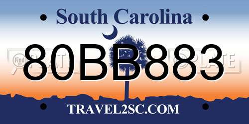 80BB883 South Carolina License Plate