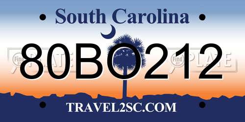 80BO212 South Carolina License Plate