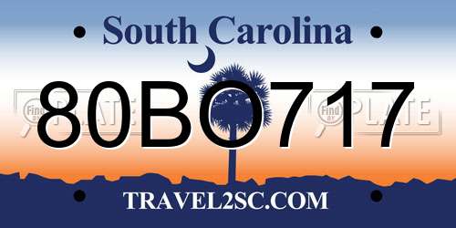 80BO717 South Carolina License Plate