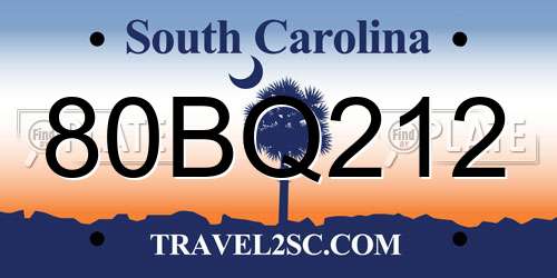 80BQ212 South Carolina License Plate