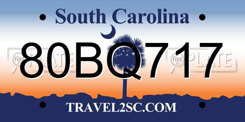 80BQ717 South Carolina License Plate