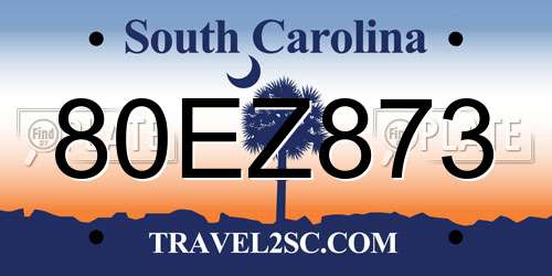 80EZ873 South Carolina License Plate