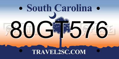 80GT576 South Carolina License Plate