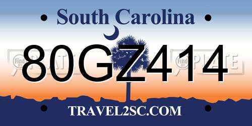 80GZ414 South Carolina License Plate