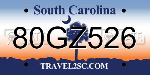 80GZ526 South Carolina License Plate