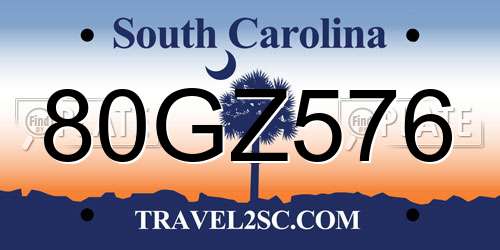 80GZ576 South Carolina License Plate