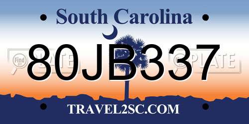 80JB337 South Carolina License Plate
