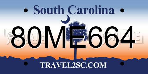 80ME664 South Carolina License Plate