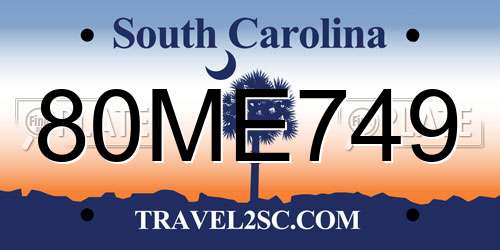 80ME749 South Carolina License Plate
