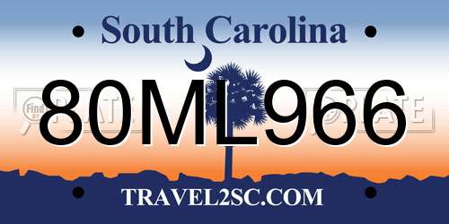 80ML966 South Carolina License Plate
