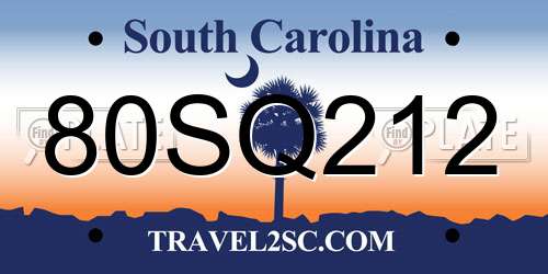 80SQ212 South Carolina License Plate