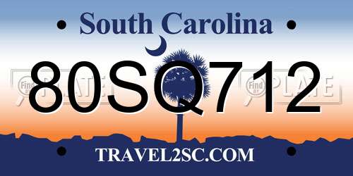 80SQ712 South Carolina License Plate