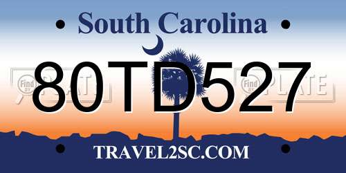 80TD527 South Carolina License Plate