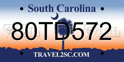 80TD572 South Carolina License Plate