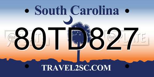 80TD827 South Carolina License Plate