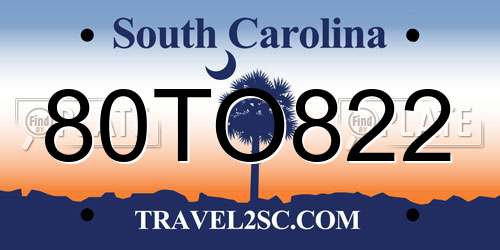 80TO822 South Carolina License Plate