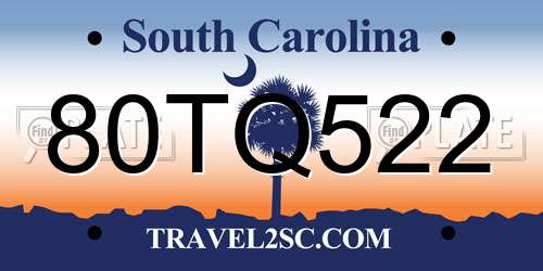 80TQ522 South Carolina License Plate