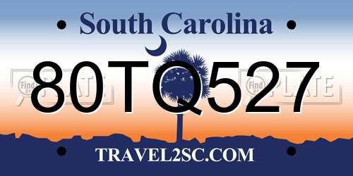 80TQ527 South Carolina License Plate