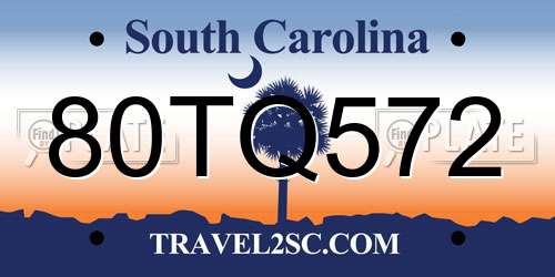 80TQ572 South Carolina License Plate