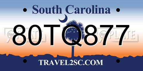80TQ877 South Carolina License Plate