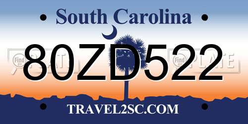80ZD522 South Carolina License Plate