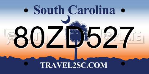 80ZD527 South Carolina License Plate