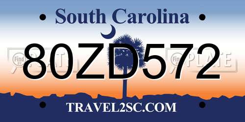 80ZD572 South Carolina License Plate
