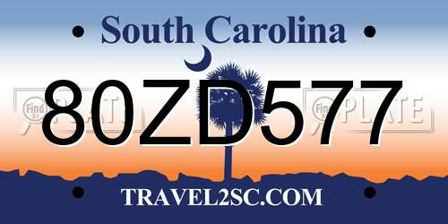80ZD577 South Carolina License Plate