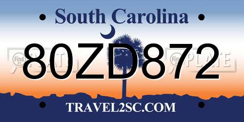 80ZD872 South Carolina License Plate