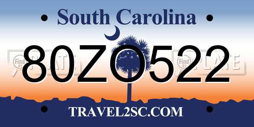 80ZO522 South Carolina License Plate