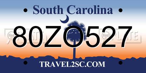 80ZO527 South Carolina License Plate